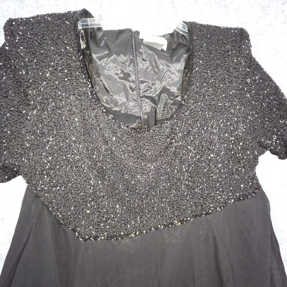 Papell Boutique Evening Women's Mini Dress Short Sleeve Flowy Black Size 20 - Picture 3 of 5